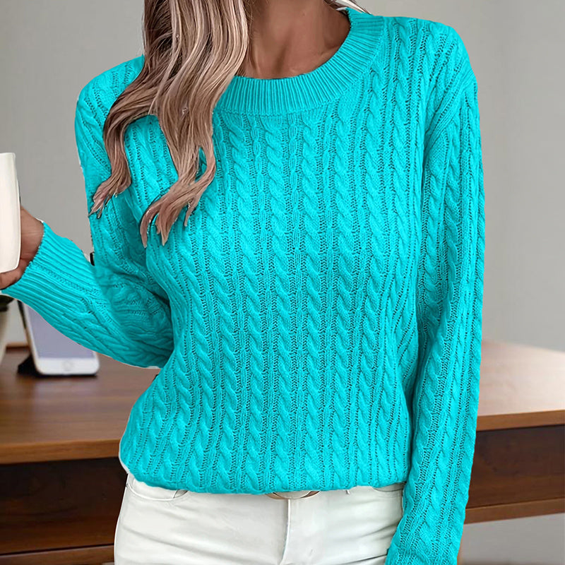 Women’s Crew‑Neck Textured Cable Knit Pullover Sweater - Image 5