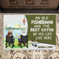 Personalized Fishing Couple Doormat - Gifts Idea For Fishing Lovers/Father's Day/Mother's Day - An Old Fisherman And The Best Catch Of His Life Live Here