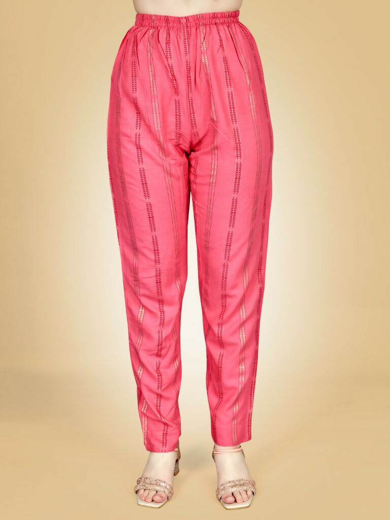 Women's Pink Embroidered Straight Kurta Pant Set in Viscose Rayon