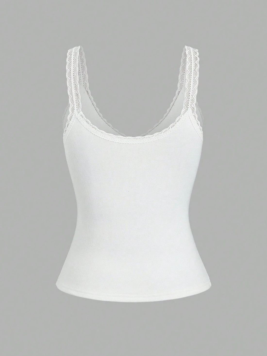 White Lace Trim V-Neck Tank Top with Wide Straps - Image 2