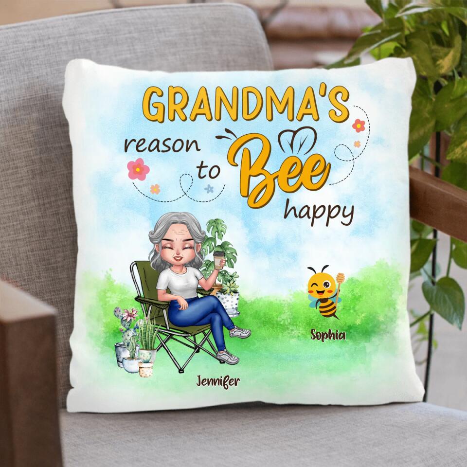 Personalized Grandma Pillow Cover - Gift Idea For Grandma/Mother's Day Gift Idea - Grandma's Reasons To Bee Happy