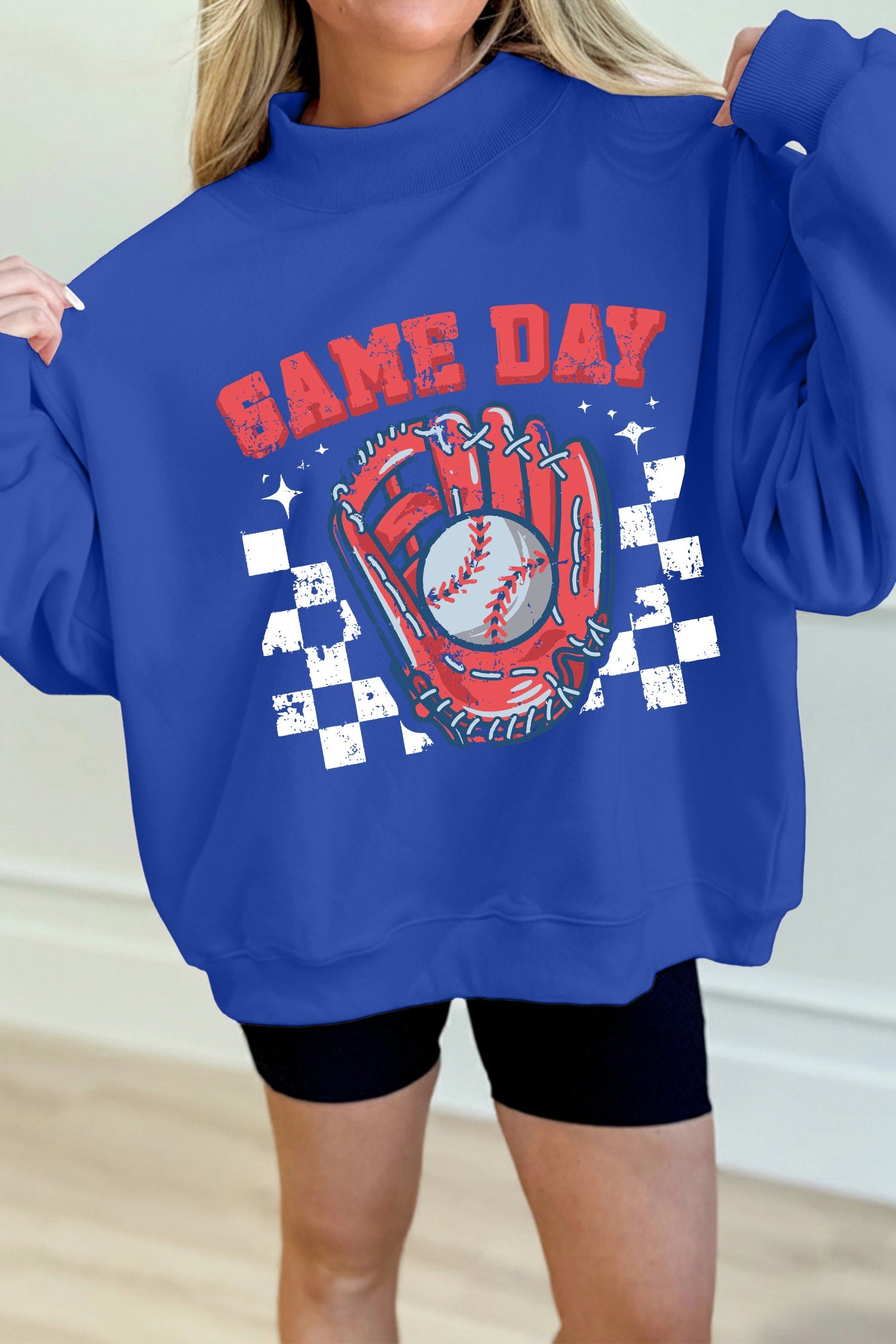 Dark Blue Game Day Baseball Catcher Mock Neck Sweatshirt