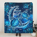 Personalized Turtle Quilt/Fleece Blanket - Up to 6 Turtles - I Love You To The Moon And Back - IUNAG8