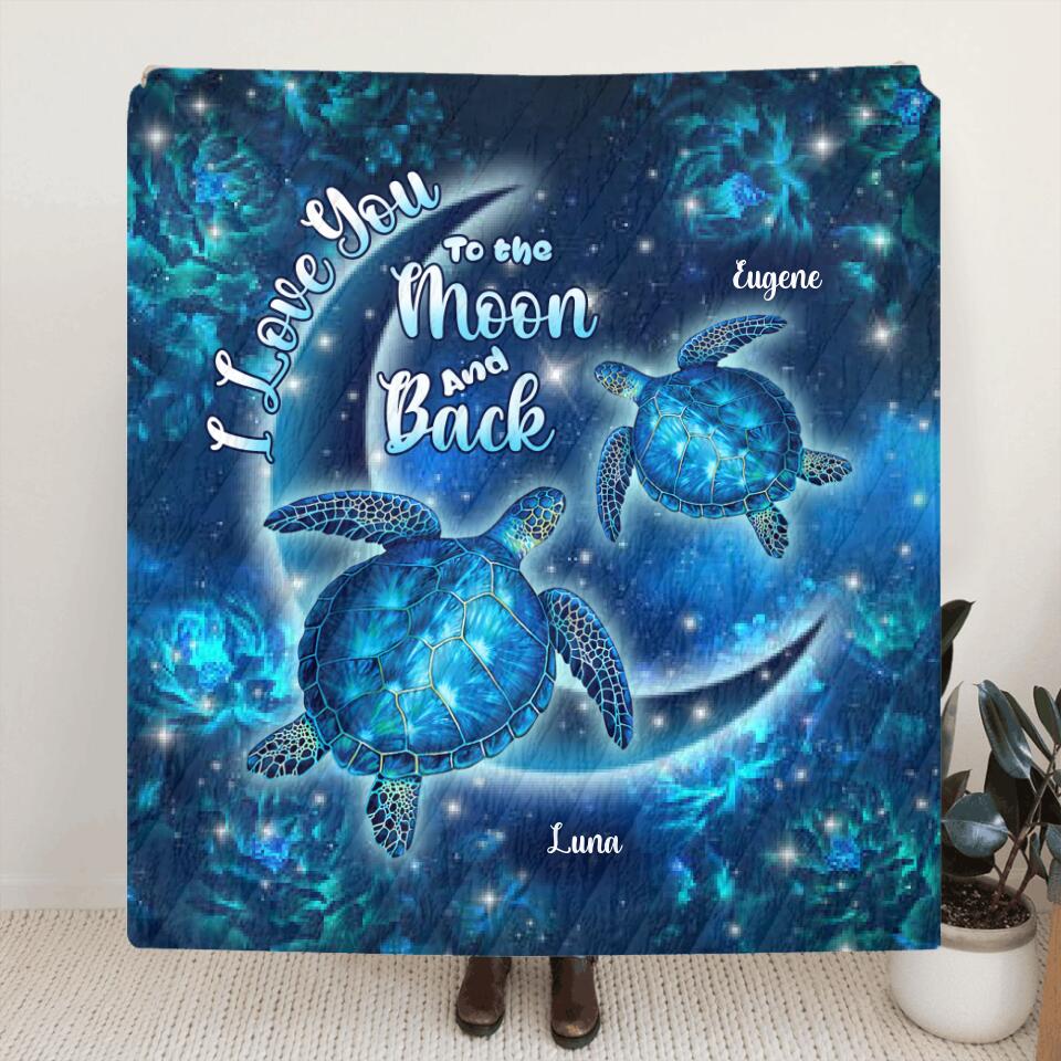 Personalized Turtle Quilt/Fleece Blanket - Up to 6 Turtles - I Love You To The Moon And Back - IUNAG8