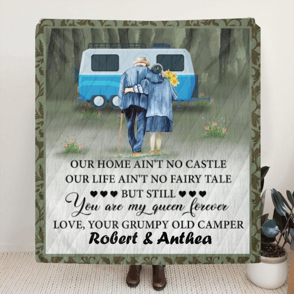 Personalized Camping Old Couple Quilt/Fleece Blanket - Best Gift Idea For Grandparents - You Are My Queen Forever