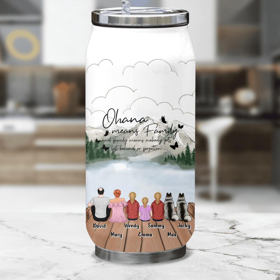 Personalized Family Soda Can Tumbler - Up to 4 Pets - Gift Idea for Father's Day/Mother's Day/Family - Ohana Means Family And Family Means Nobody Gets Left Behind Or Forgotten