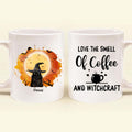 Personalized Halloween Cats Coffee Mug - Up to 3 Cats - Love The Smell Of Coffee And Witchcraft - B16ZKZ