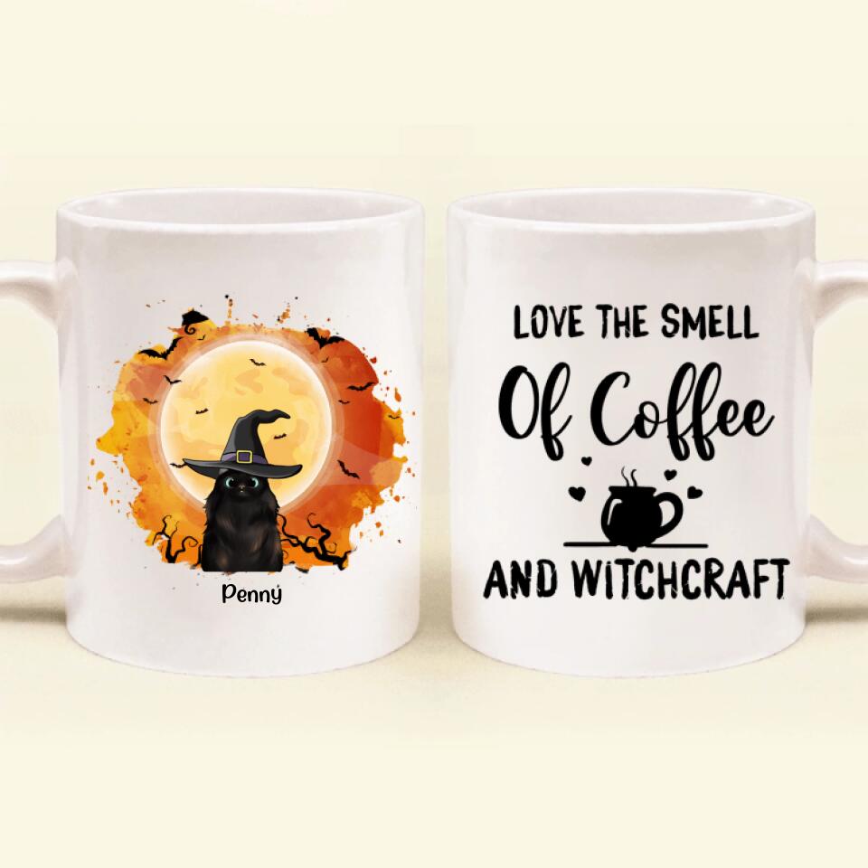 Personalized Halloween Cats Coffee Mug - Up to 3 Cats - Love The Smell Of Coffee And Witchcraft - B16ZKZ