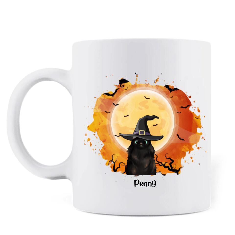 Personalized Halloween Cats Coffee Mug - Up to 3 Cats - Love The Smell Of Coffee And Witchcraft - B16ZKZ