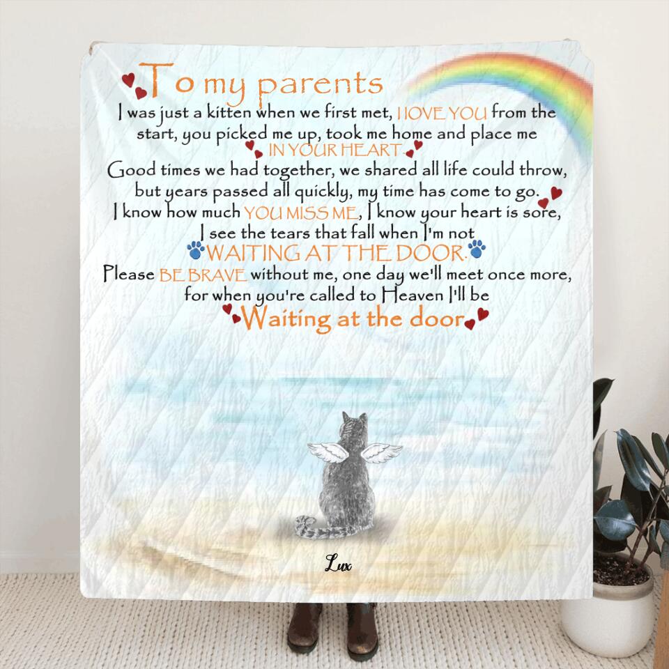 Personalized Memorial Cat Quilt/Fleece Blanket - Parents With Up to 6 Cats - Memorial Gift For Cat Lovers - M04NKJ