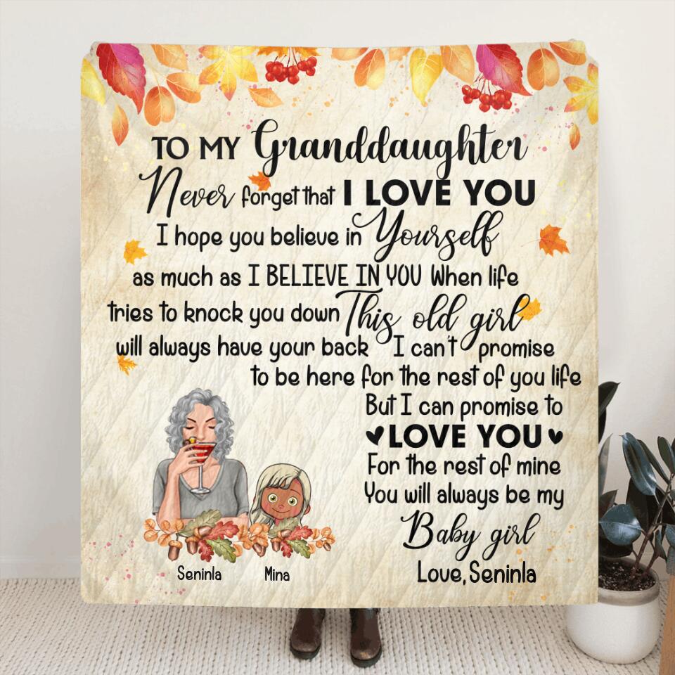 Personalized Grandma & Granddaughter Quilt/Fleece Blanket - Up to 4 Kids - To My Granddaughters Never Foget That I Love You