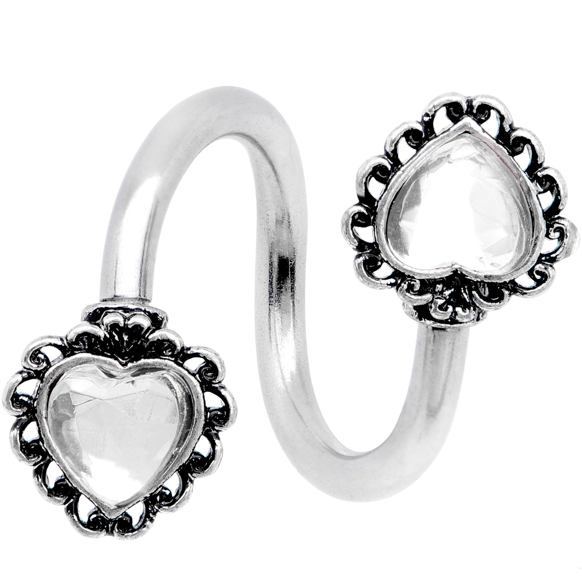 Clear Gem Hearts on Hearts Spiral Twister Belly Ring