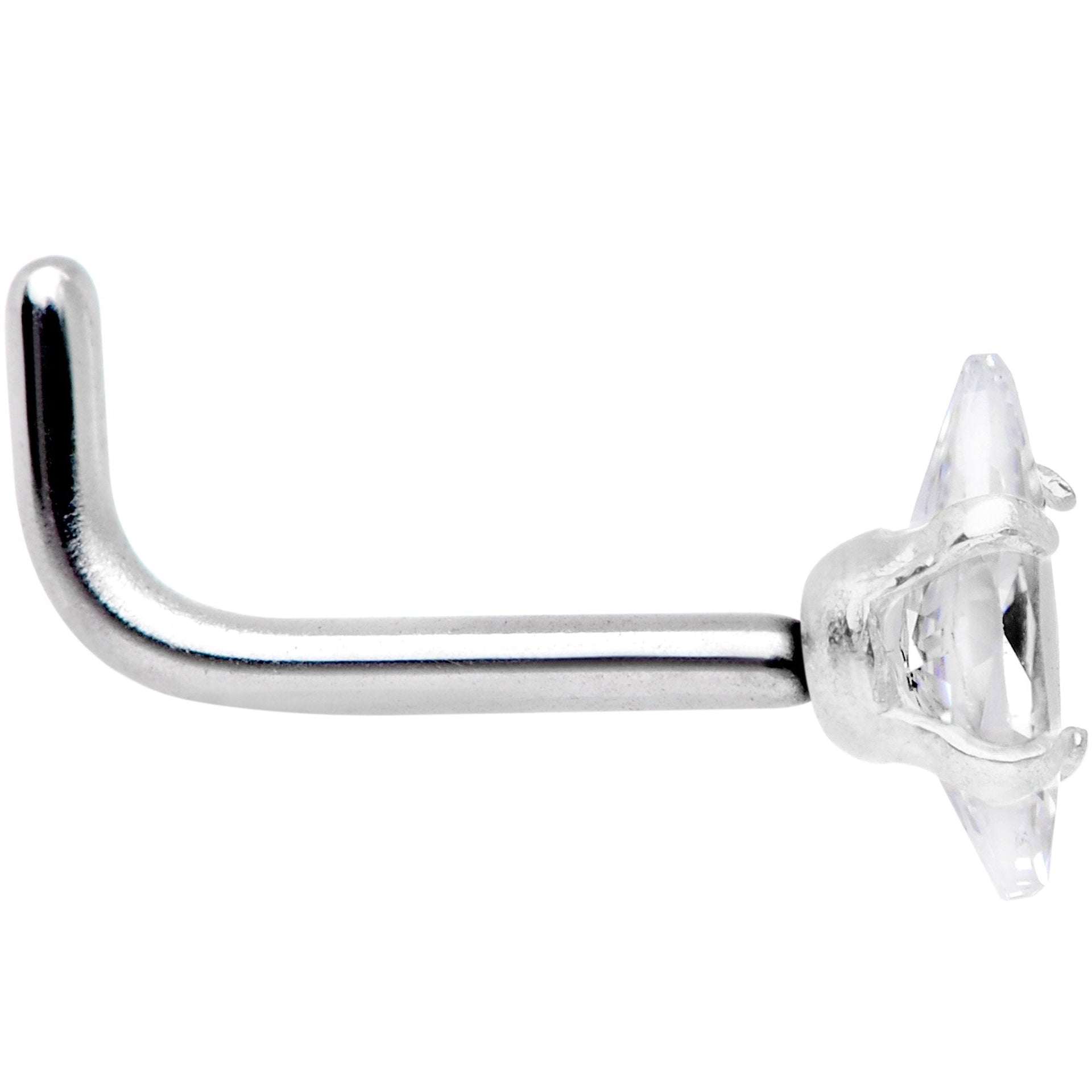 18G 1/4 Clear CZ Gem Ellipse L Shape Nose Ring
