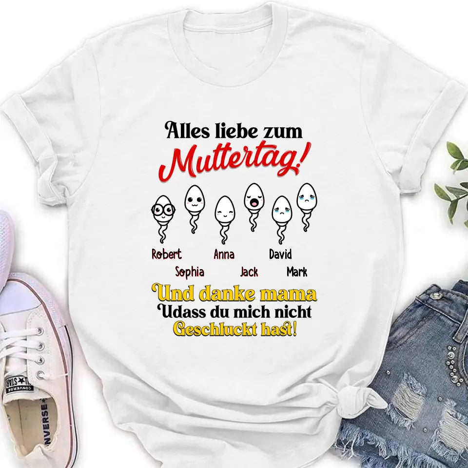 Personalized Sperms Shirt/Long sleeve/Sweatshirt/Hoodie - Gift Idea From Kids to Mom - Up to 6 Sperms - Alles Liebe Zum Muttertag!