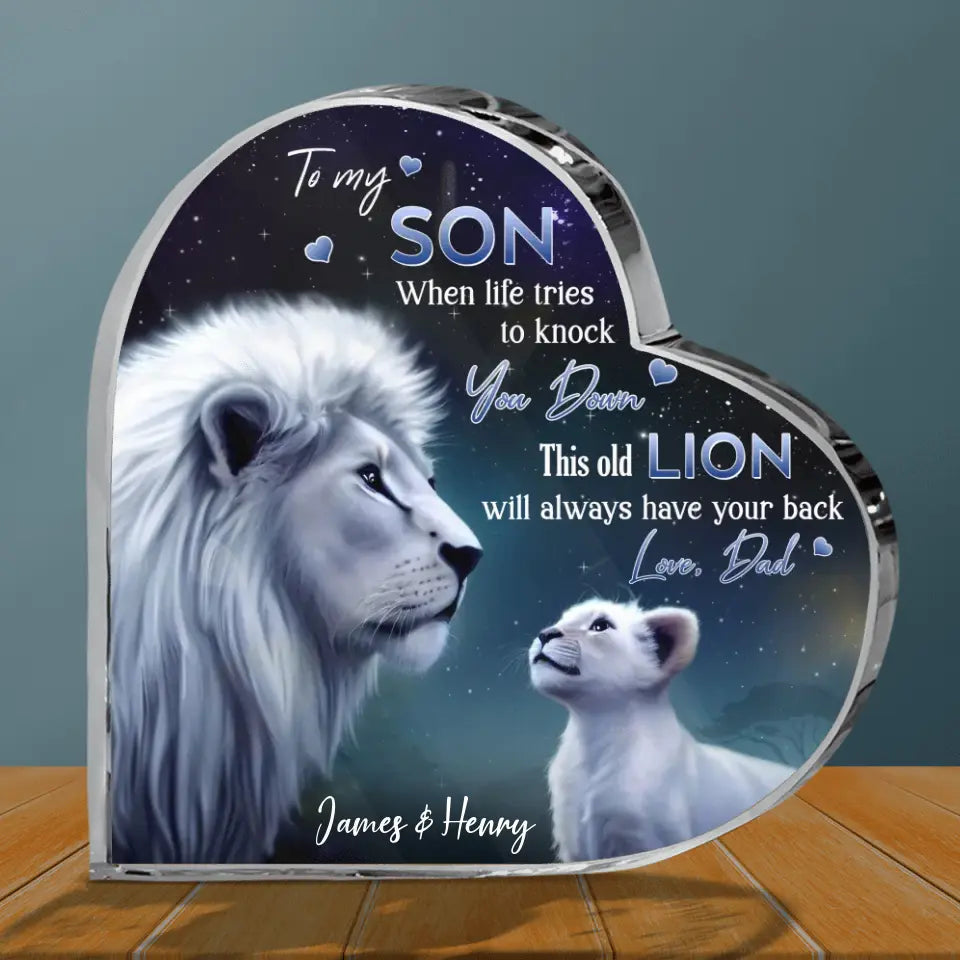 Personalized To My Daughter/Son Lion Crystal Heart - Gift Idea For Daughter/Son From Dad - When Life Tries To Knock You Down