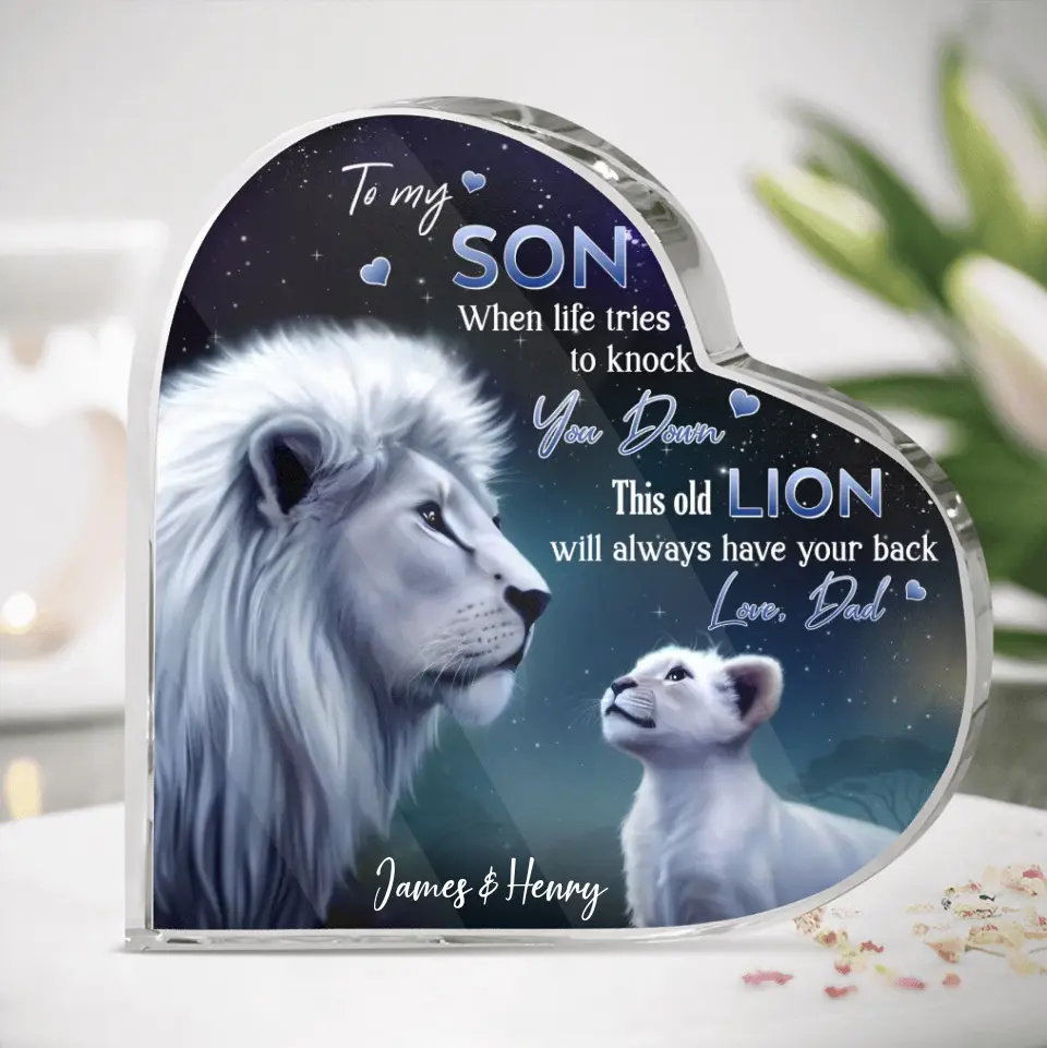 Personalized To My Daughter/Son Lion Crystal Heart - Gift Idea For Daughter/Son From Dad - When Life Tries To Knock You Down