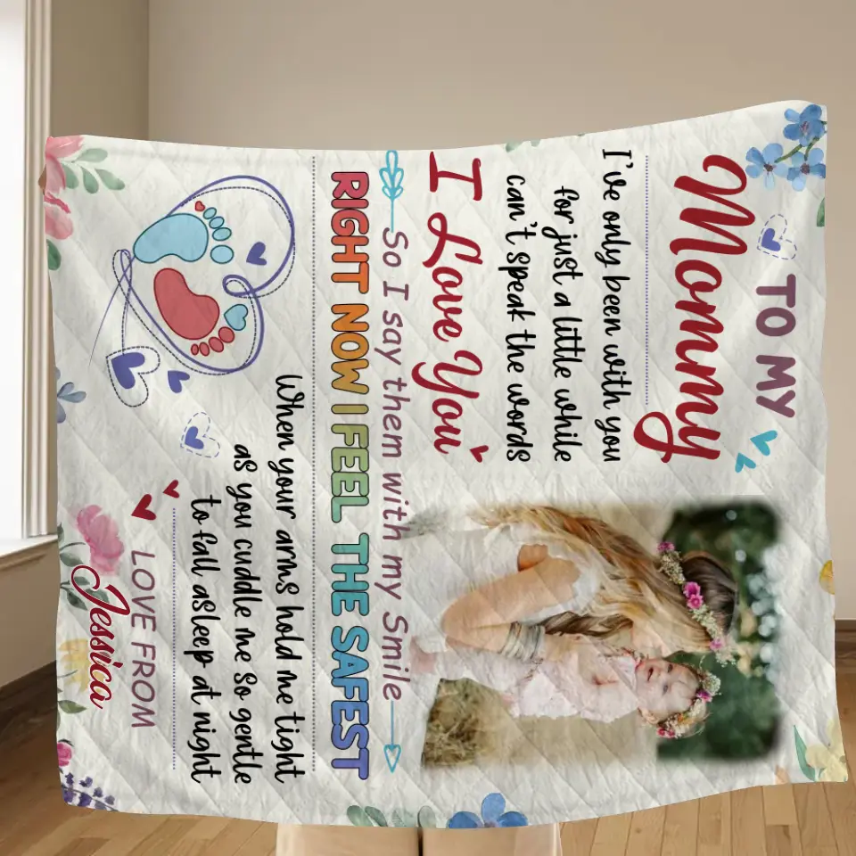 Custom Photo First Mother's Day Quilt/Fleece Throw Blanket - Gift Idea For Mom/Mother's Day - To My Mommy