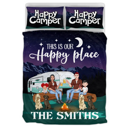 Personalized Camping Under The Stars Quilt Bed Sets - Gift Idea For Family/Camping Lover - Couple/Parents With Up to 2 Kids And 4 Dogs - This Is Our Happy Place