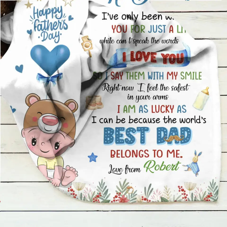 Personalized Hi Daddy Fleece Throw Blanket/Quilt - Gift Idea For Father's Day - I've Only Been Your Little One For Just A Little While