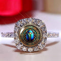 Vintage Ancient Egyptian Scarab Beetle Ring - Mystical Halo Inlaid Crystal Unisex Statement Jewelry