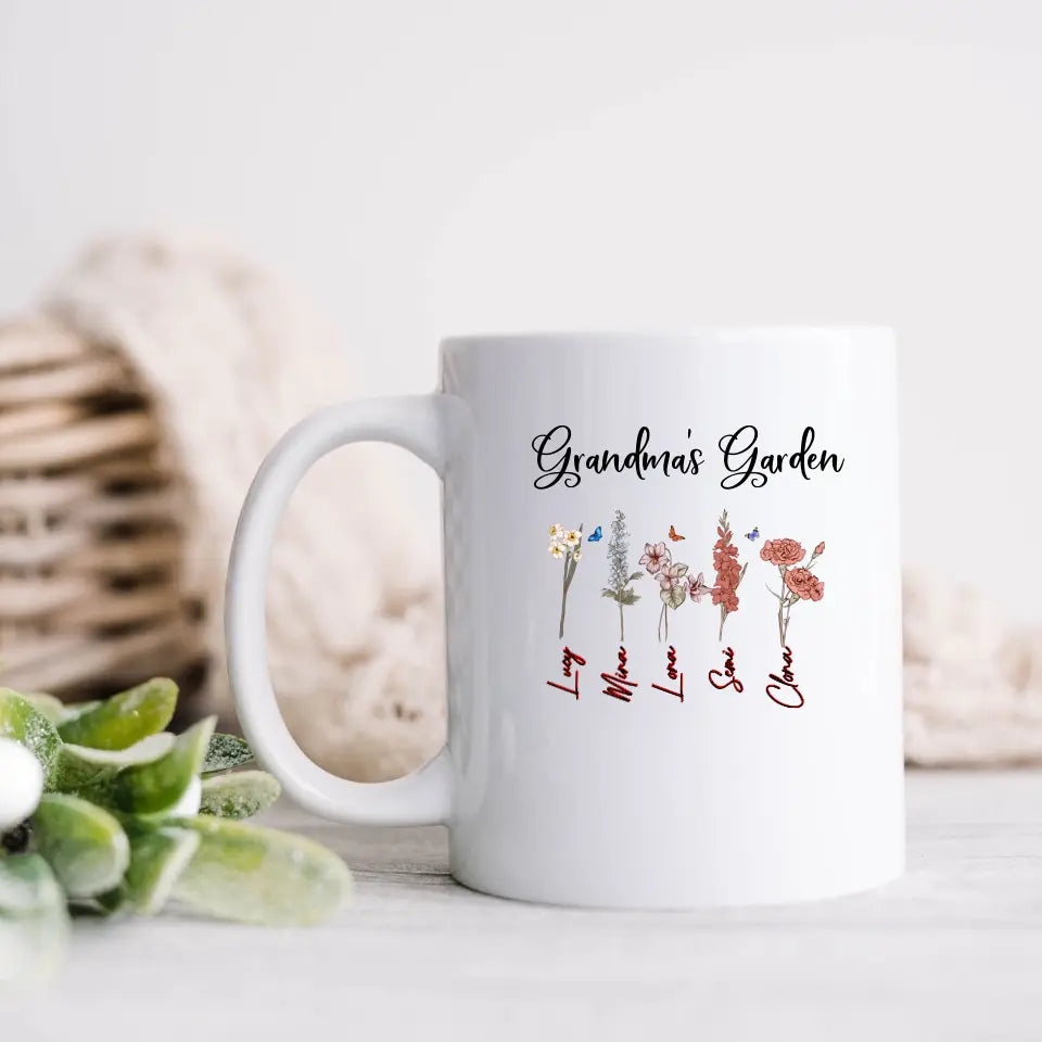 Personalized Garden Mug - Gift Idea For Grandma/Mother's Day - Up to 5 Flowers - Grandma's Garden