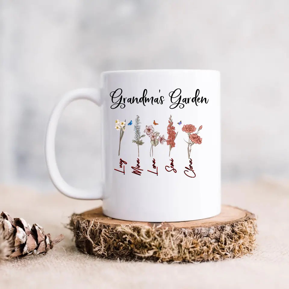 Personalized Garden Mug - Gift Idea For Grandma/Mother's Day - Up to 5 Flowers - Grandma's Garden
