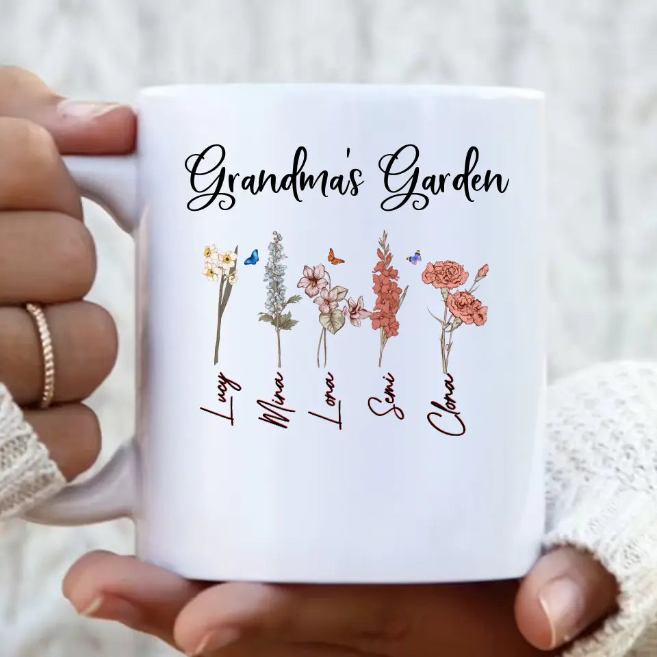 Personalized Garden Mug - Gift Idea For Grandma/Mother's Day - Up to 5 Flowers - Grandma's Garden
