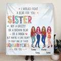 Personalized Sisters Fleece Throw Blanket/Quilt - Gift Idea For Sisters/Siblings - Up to 4 Sisters - I Would Fight A Bear For You Sister