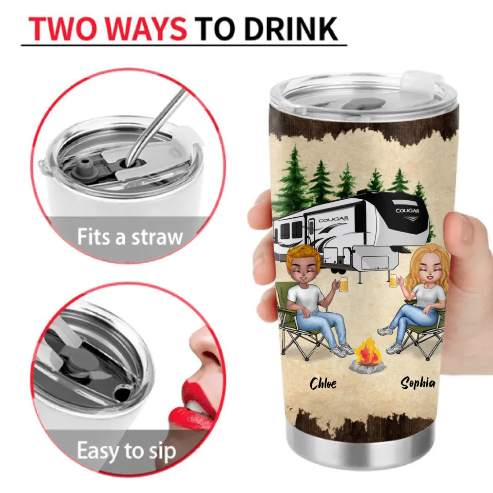 Personalized Camping Friends Tumbler - Up to 7 People - Gift Idea For Friends/Camping Lover - As Your Best Friend I'll Always Pick You Up When You Fall After I Finish Laughing