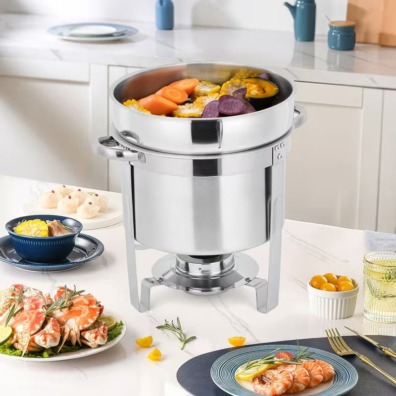 2-Pack 7-Quart Stainless Steel Round Soup Chafing Dish Set
