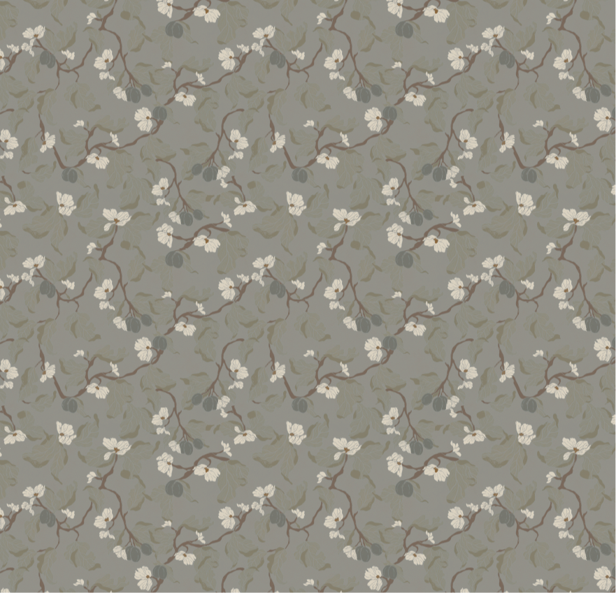 Rhodes Floral Wallpaper, Sage-Green and Brown Traditional Cottagecore