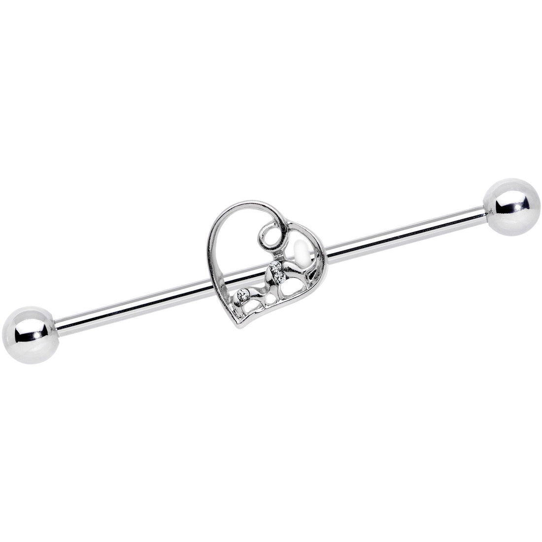 14G Clear Gem Valentines Day Heart Industrial Barbell 38mm
