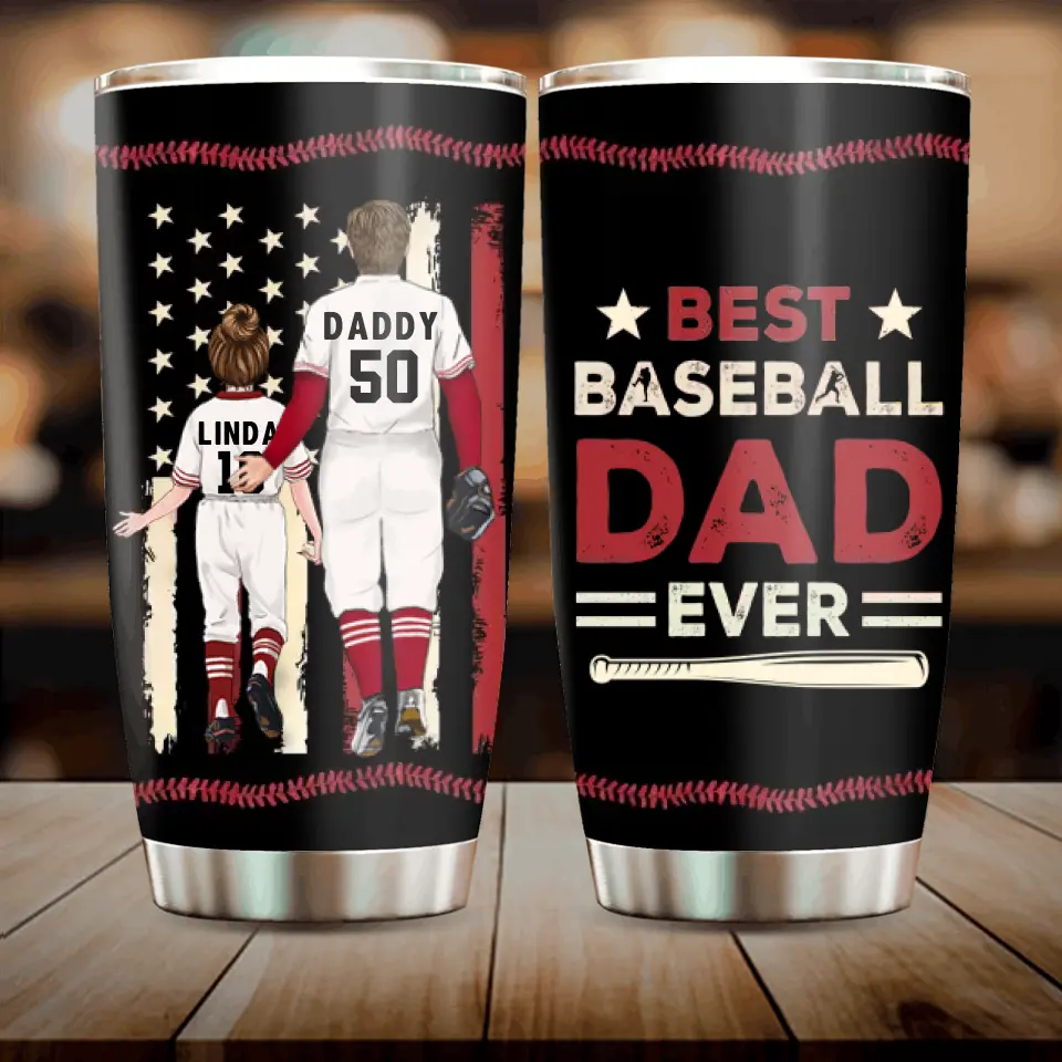 Personalized Baseball Tumbler - Gift Idea For Baseball Lovers/Father's Day - Up to 3 Kids - Best Dad In The World