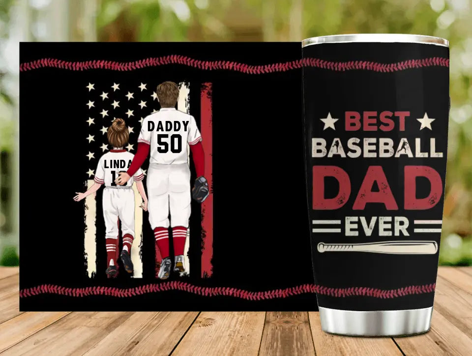 Personalized Baseball Tumbler - Gift Idea For Baseball Lovers/Father's Day - Up to 3 Kids - Best Dad In The World