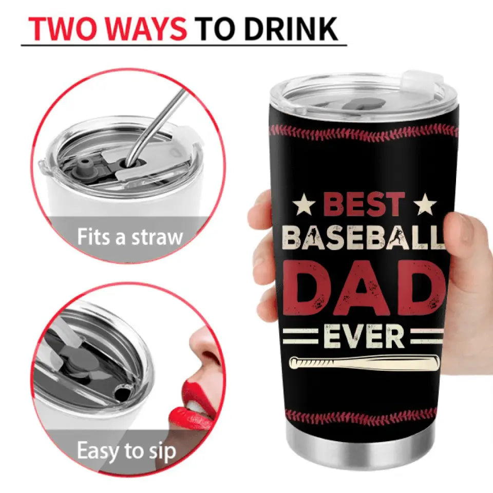 Personalized Baseball Tumbler - Gift Idea For Baseball Lovers/Father's Day - Up to 3 Kids - Best Dad In The World
