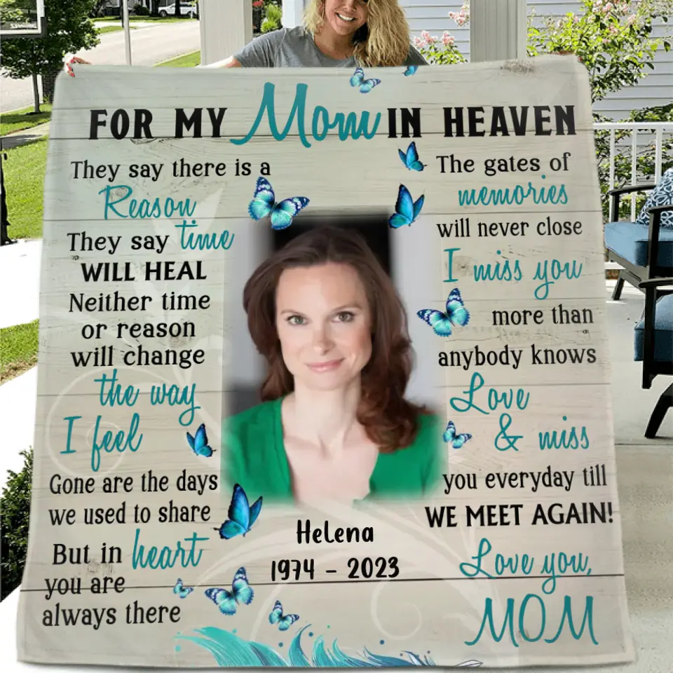 Personalized Memorial Photo Fleece Throw Blanket/Quilt - Memorial Gift Idea For Mother's Day - I Miss You More Than Anybody Knows