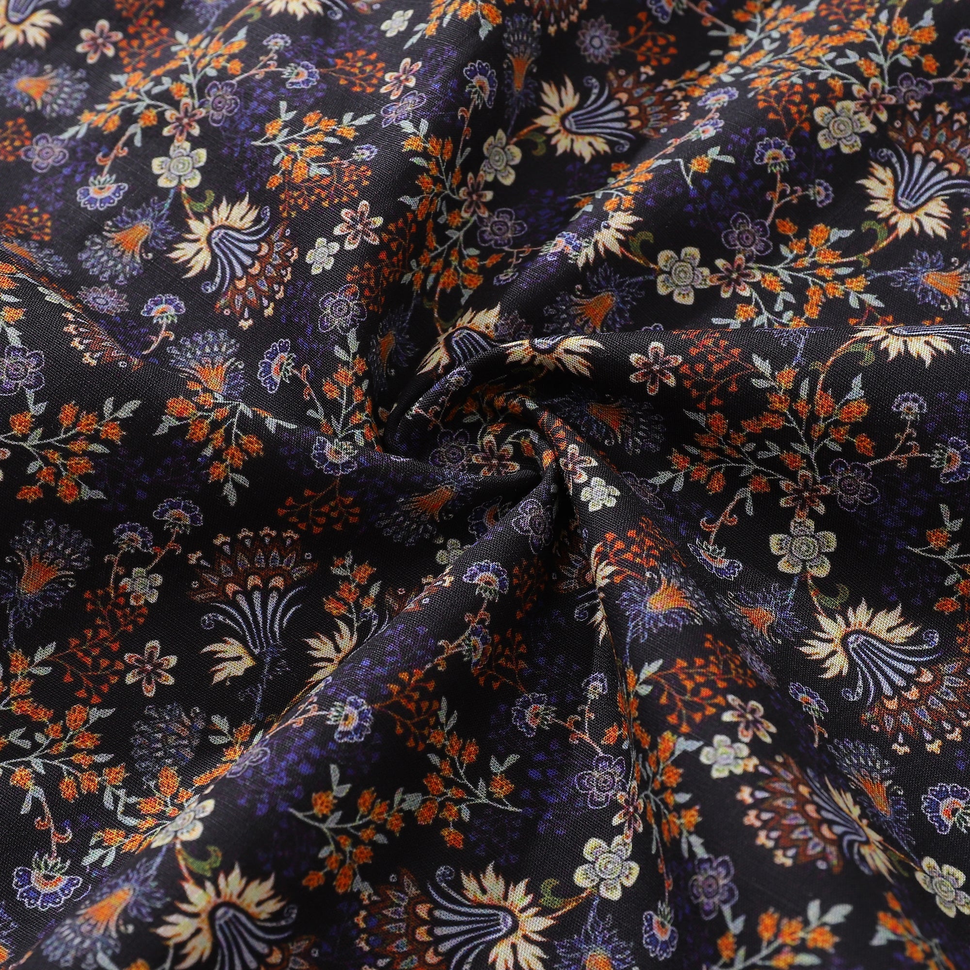 Floral Print Men's Short Sleeve Cotton Shirt, Night Garden Design