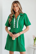 112 Bright Green Contrast Patchwork Half Zip Mini Dress