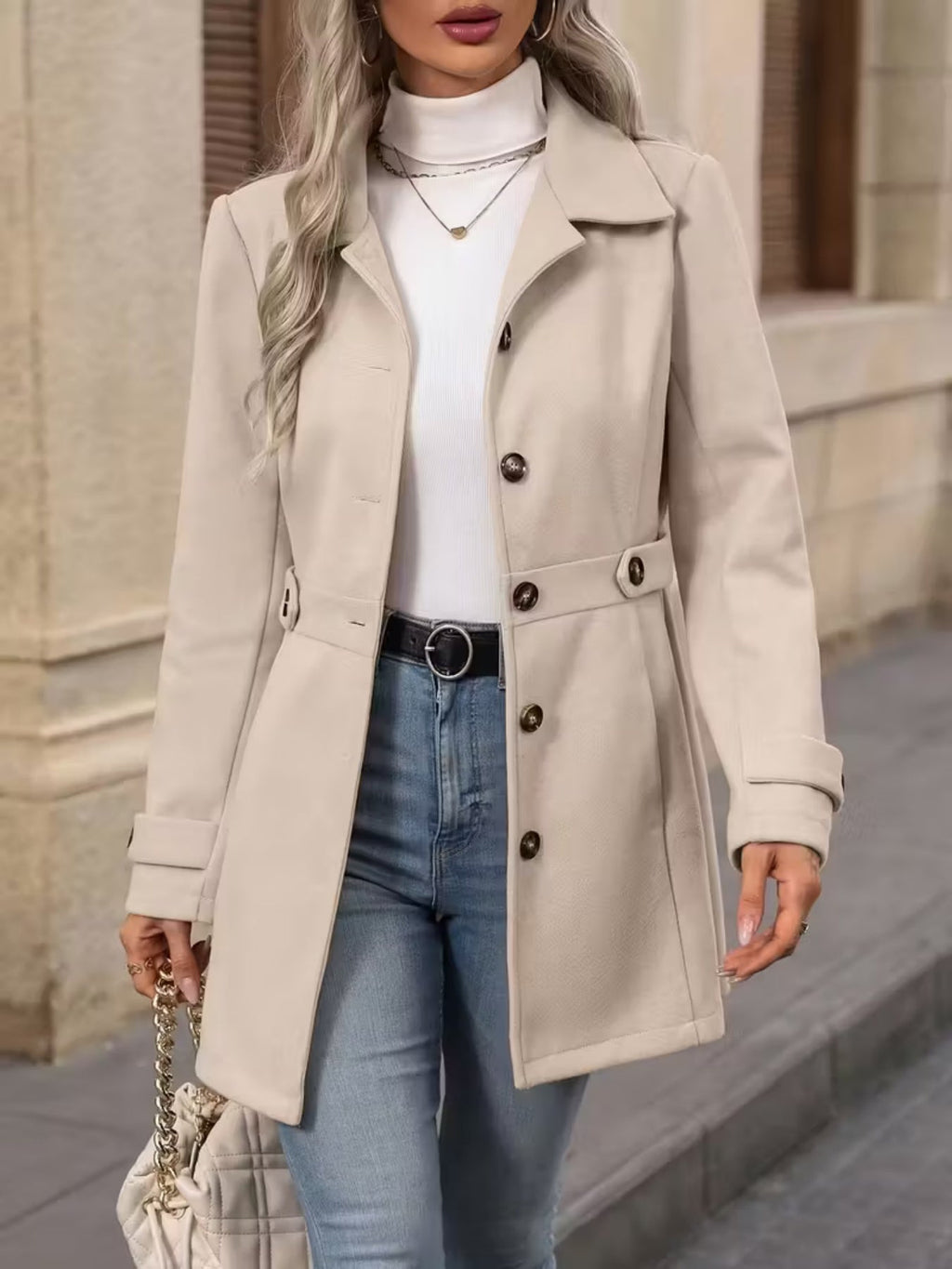 Women's Elegant Woolen Coat – Slim Fit