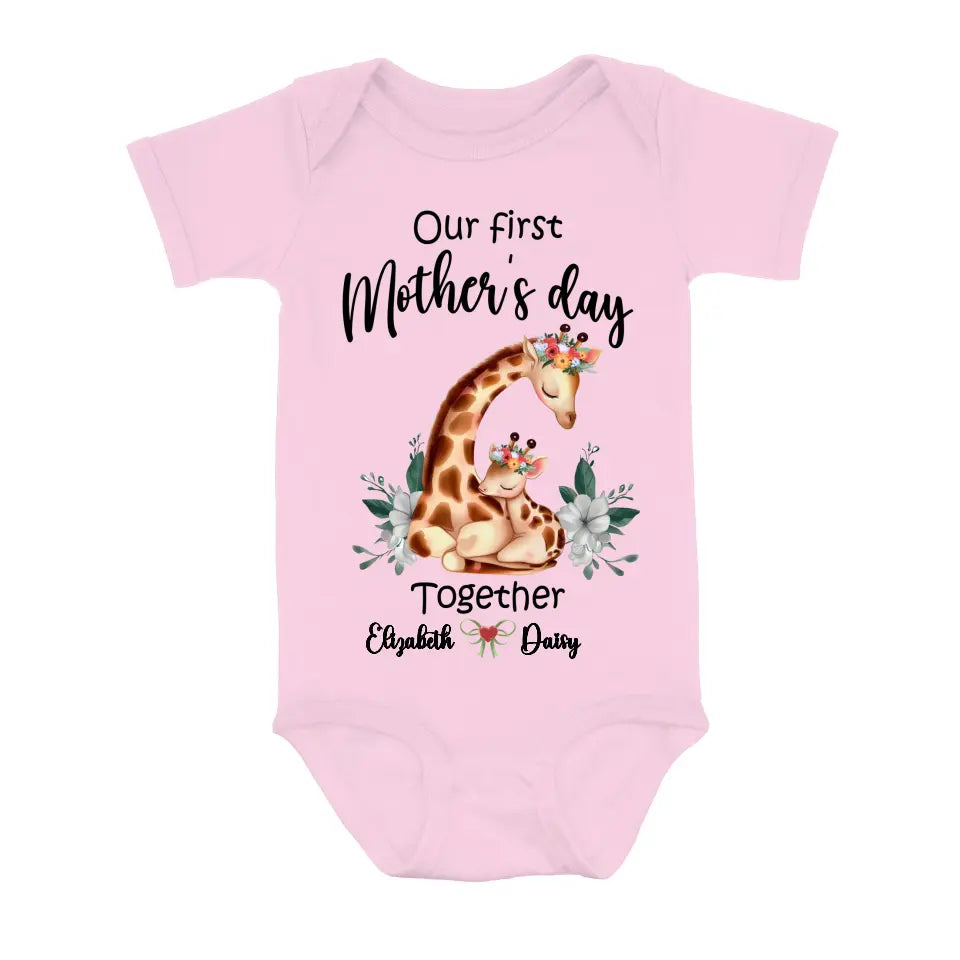 Personalized Giraffe Baby Onesie/T-Shirt - Gift Idea for Baby/Mother's Day - Our First Mother's Day Together