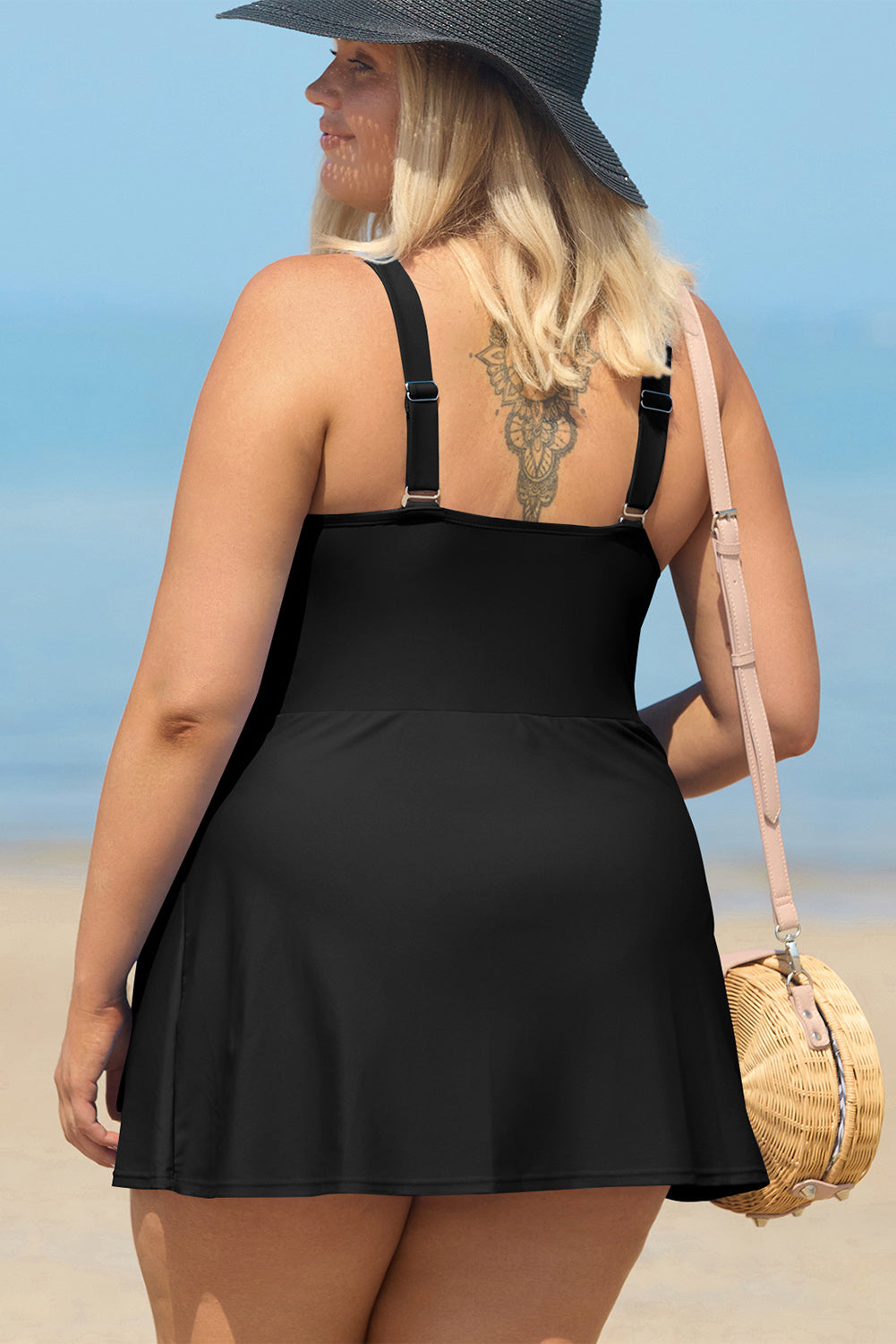 Black Square Neck Knotted One-Piece Swimsuit