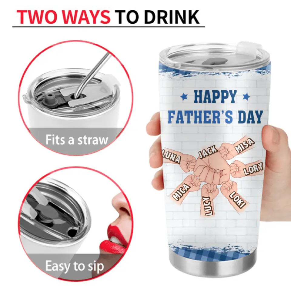 Personalized Dad Tumbler - Gift Idea For Father's Day - Up to 6 Kids - Actions Speak Louder Than DNA Thanks For Being Better Than My Real Dad