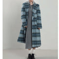 Women's Japanese Style Blue Plaid Woolen Overcoat - Image 5