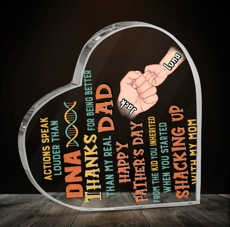 Personalized Step Father Crystal Heart - Best Gift Idea For Father's Day - Up to 6 Kids - Actions Speak Louder Than DNA