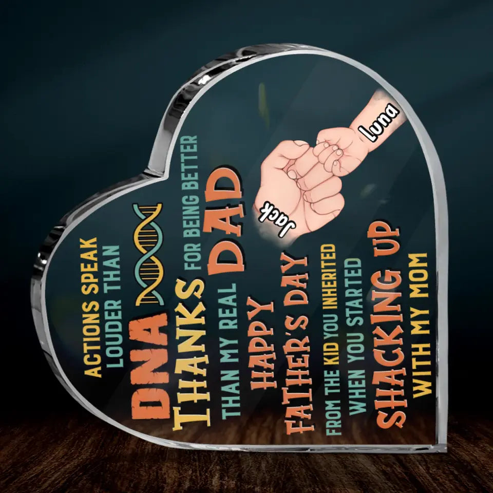 Personalized Step Father Crystal Heart - Best Gift Idea For Father's Day - Up to 6 Kids - Actions Speak Louder Than DNA