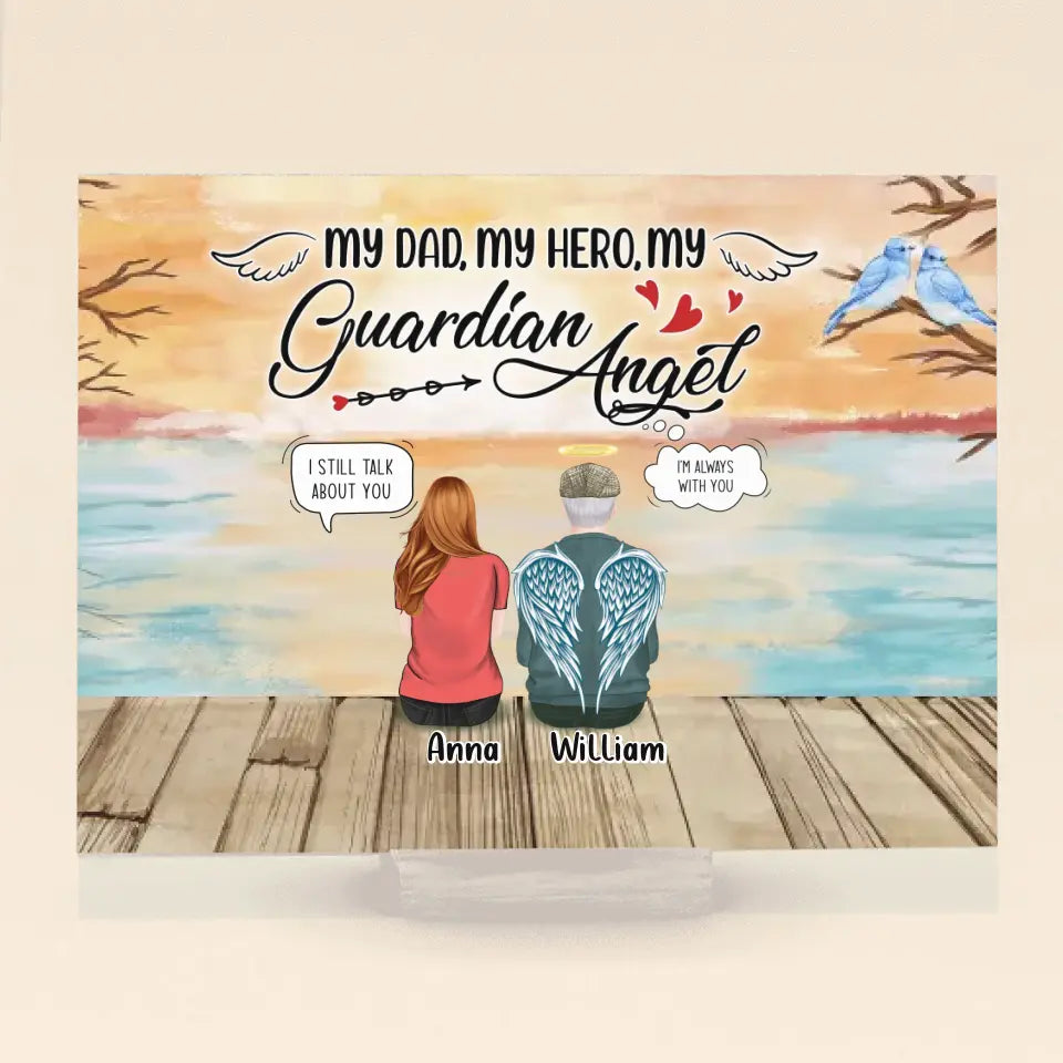 Personalized Memorial Dad Horizontal Acrylic Plaque - Memorial Gift Idea For Loss Dad - My Dad, My Hero, My Guardian Angel