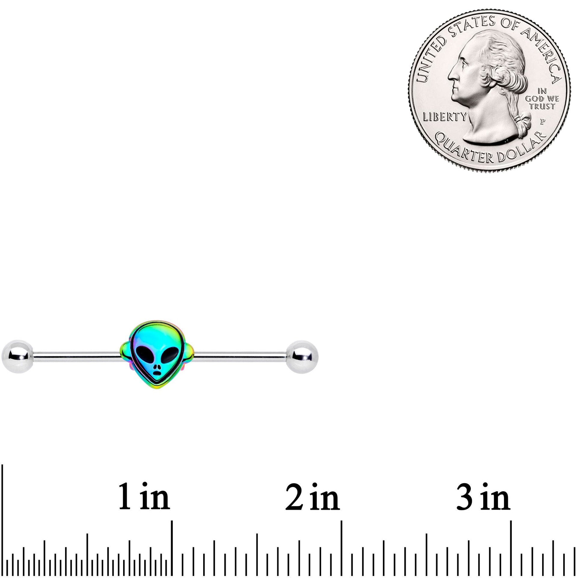 14G Iridescent Alien Face Industrial Barbell 38mm