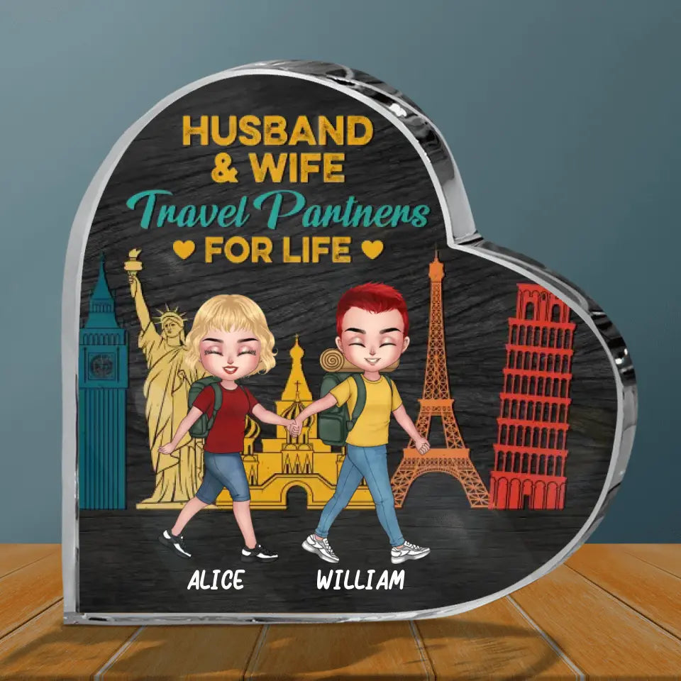 Personalized Traveling Couple Crystal Heart - Gift Idea For Traveling Lover/Couple - Husband & Wife Travel Partners For Life
