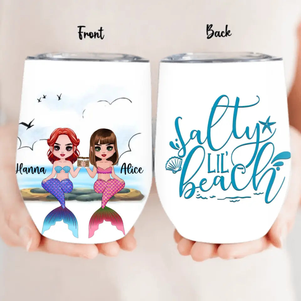 Personalized Mermaid Besties Wine Tumbler - Gift Idea For Mermaid Lover/Friends - Salty Lil' Beach