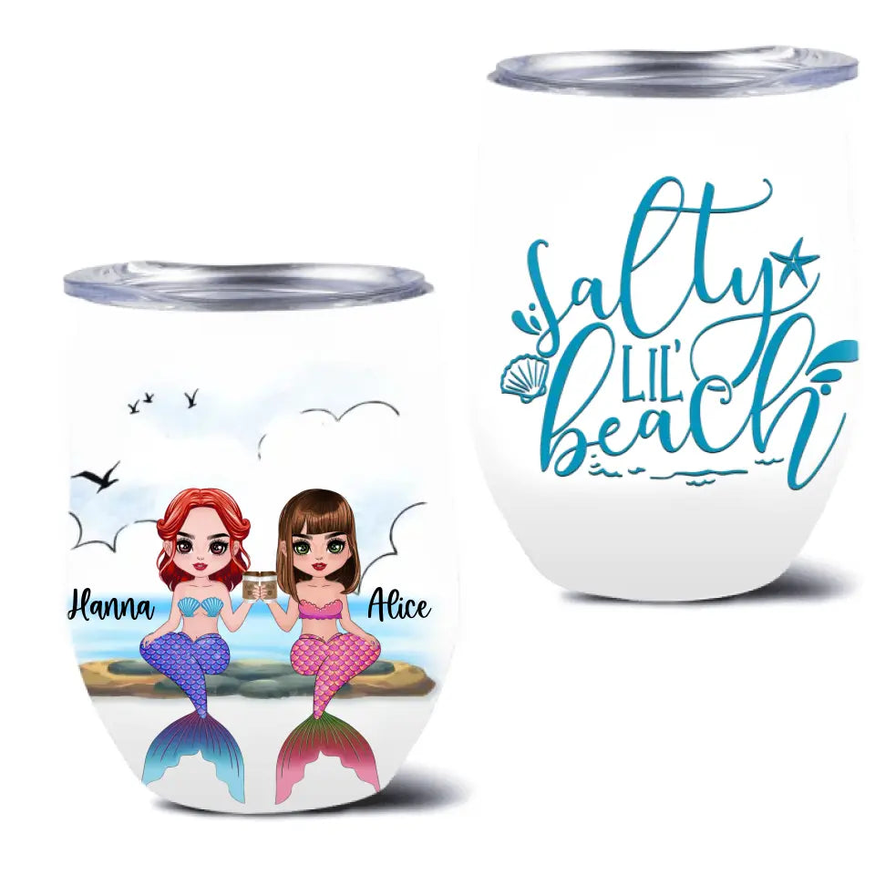 Personalized Mermaid Besties Wine Tumbler - Gift Idea For Mermaid Lover/Friends - Salty Lil' Beach